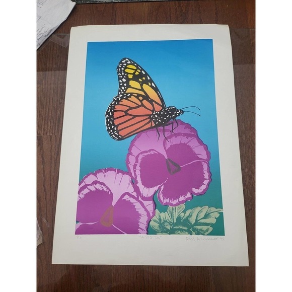 Vintage 1995 P. Alonzo "A Visita" Butterfly Floral Print - Picture 1 of 8